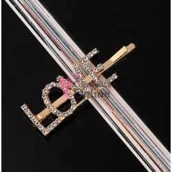 Agrafa pentru par metalica AGF003BB - LOVE Auriu cu strasuri 